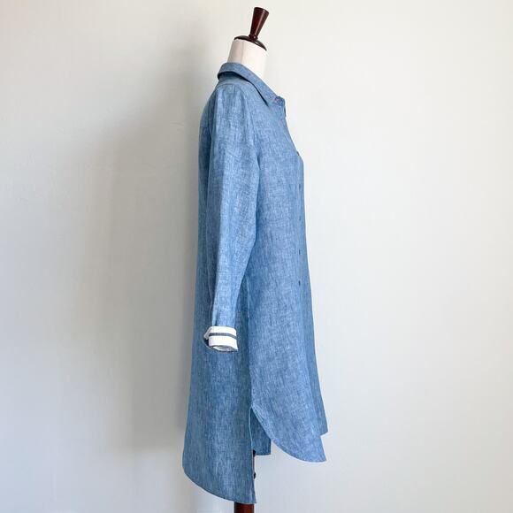 Soft Surroundings Blue Linen Button-Up Shirtdress Tunic NWOT - Picture 5 of 9